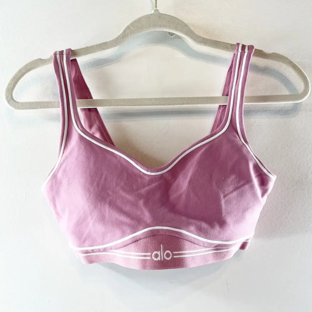 Alo Airbrush Heart Throb Sports Bra Pink Wild Rose / White Small